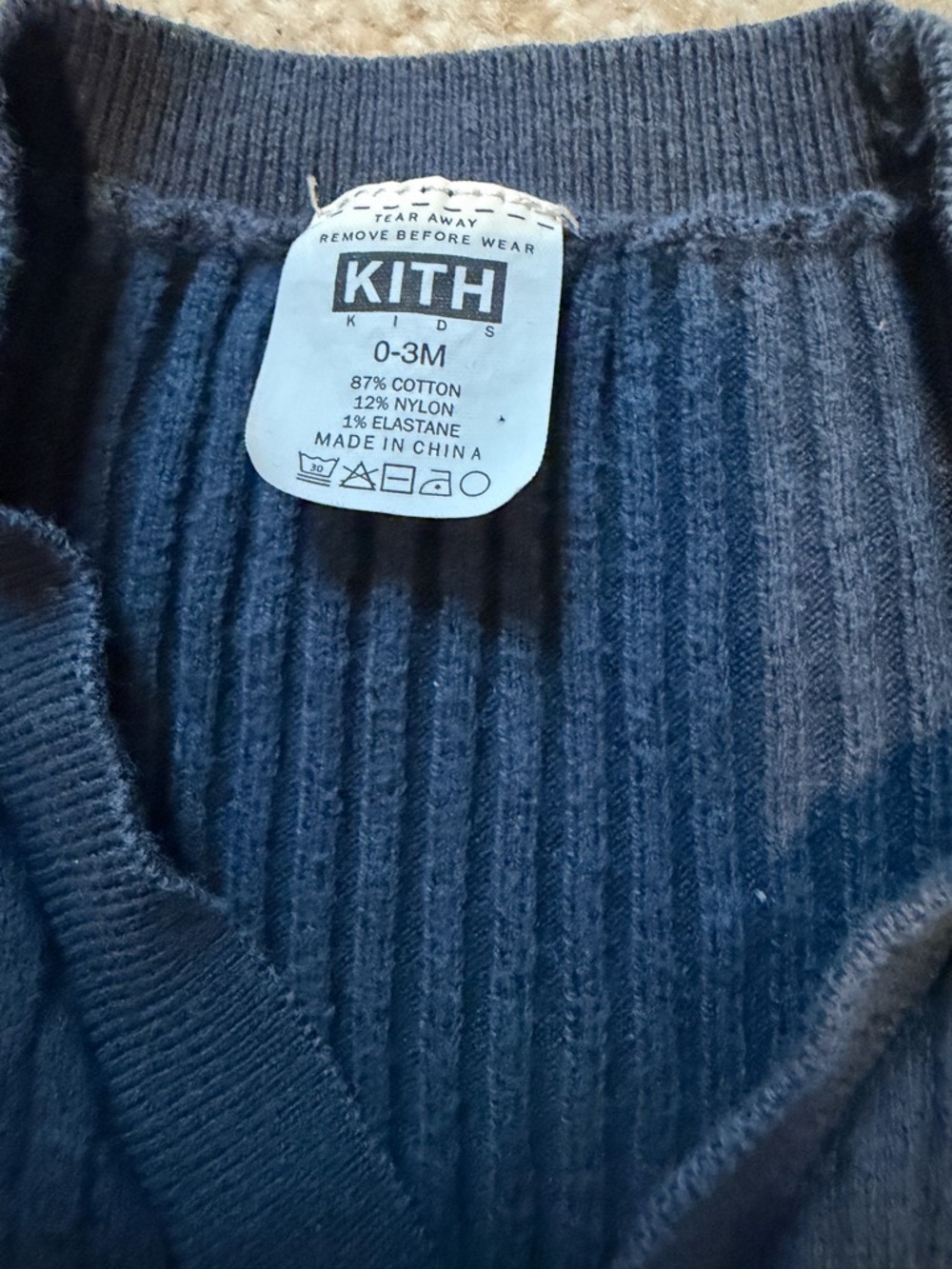 Kith Navy Ribbed Button-Front Kids Cardigan - Picture 2 of 3